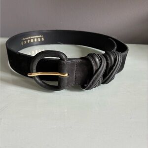 Express Black Genuine Leather Belt with Gold Lettering